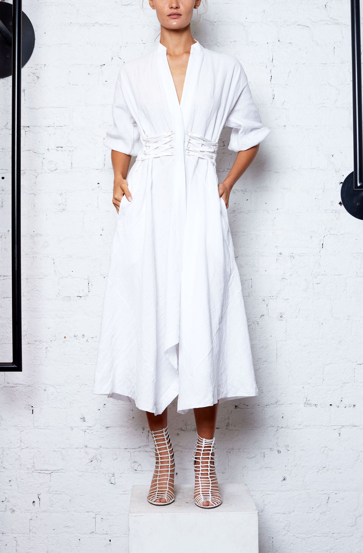 Linen Corset Dress - White - KITX